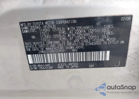 2008 Toyota Rav4 Limited z USA, uszkodzony, nr VIN JTMBD31V885209591